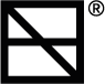 Lorn Jean logo. Black outline square with a line sectioning it in the middle horizontally and another from the top left corner to the bottom right corner. This 'smart square' logo spells "Lorn Jean" as angular letters layered on top of one another.