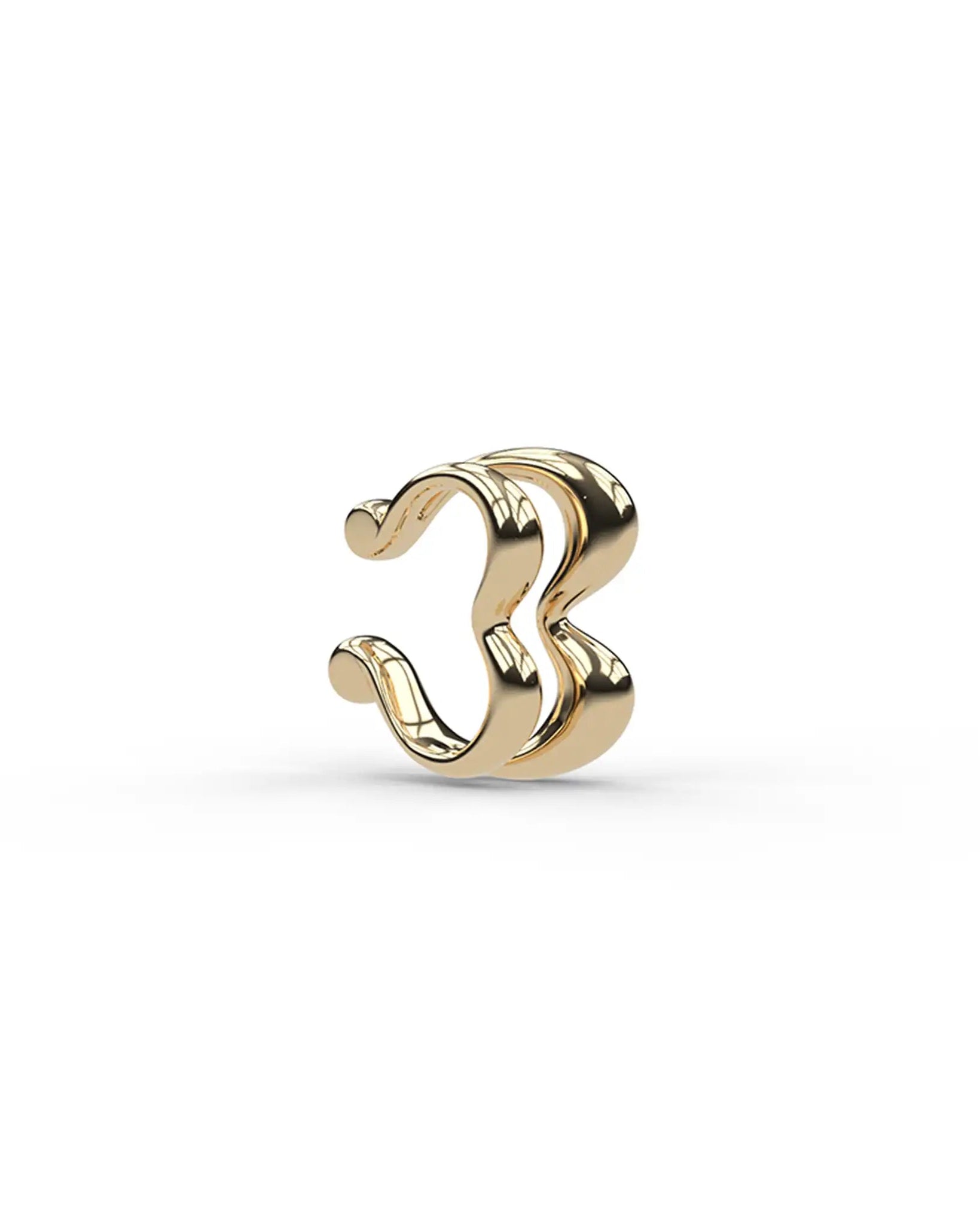 18ct yellow gold Heartbeat ear cuff, right side view highlighting contour.