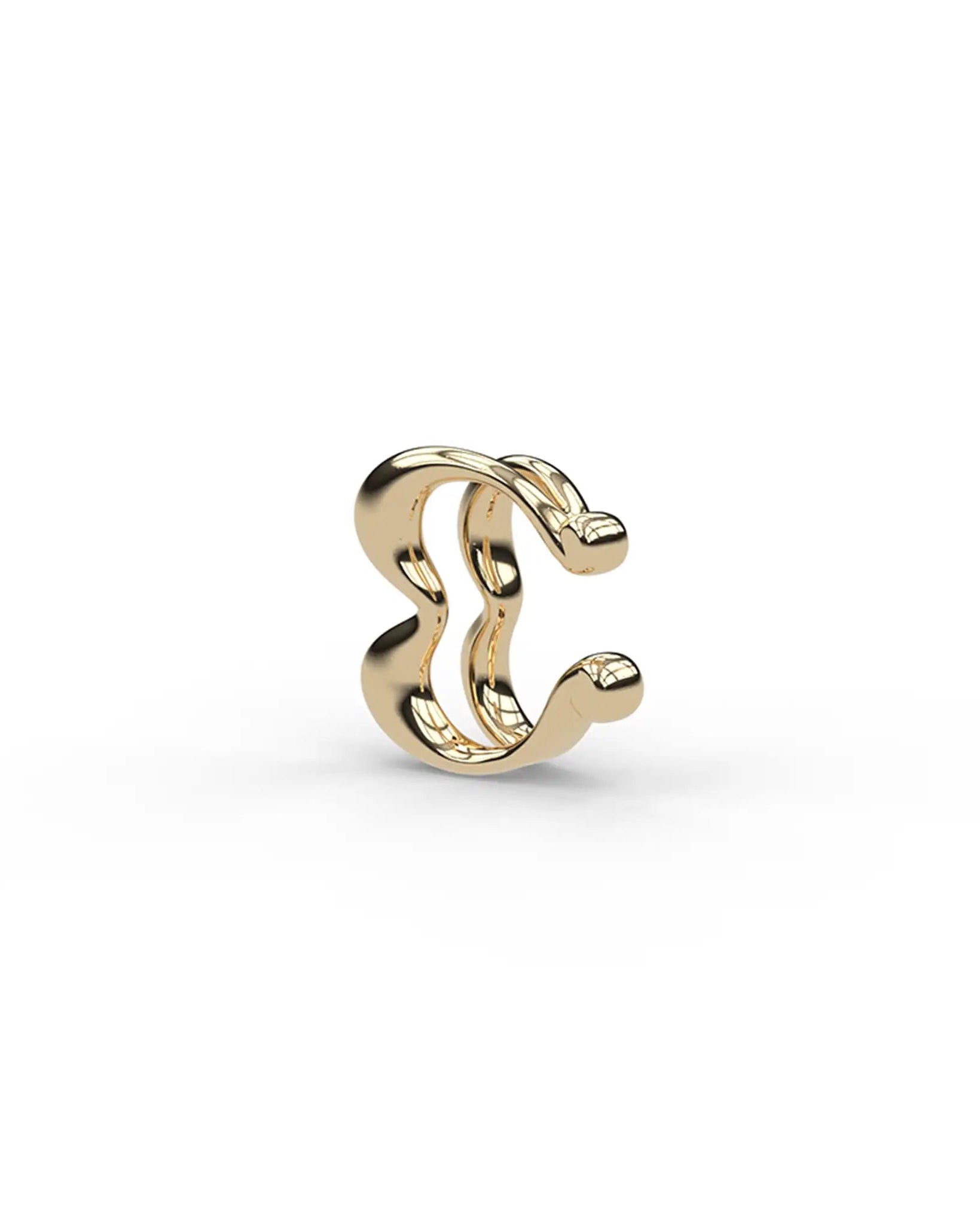 18ct yellow gold Heartbeat ear cuff, left angle showing wave profile.