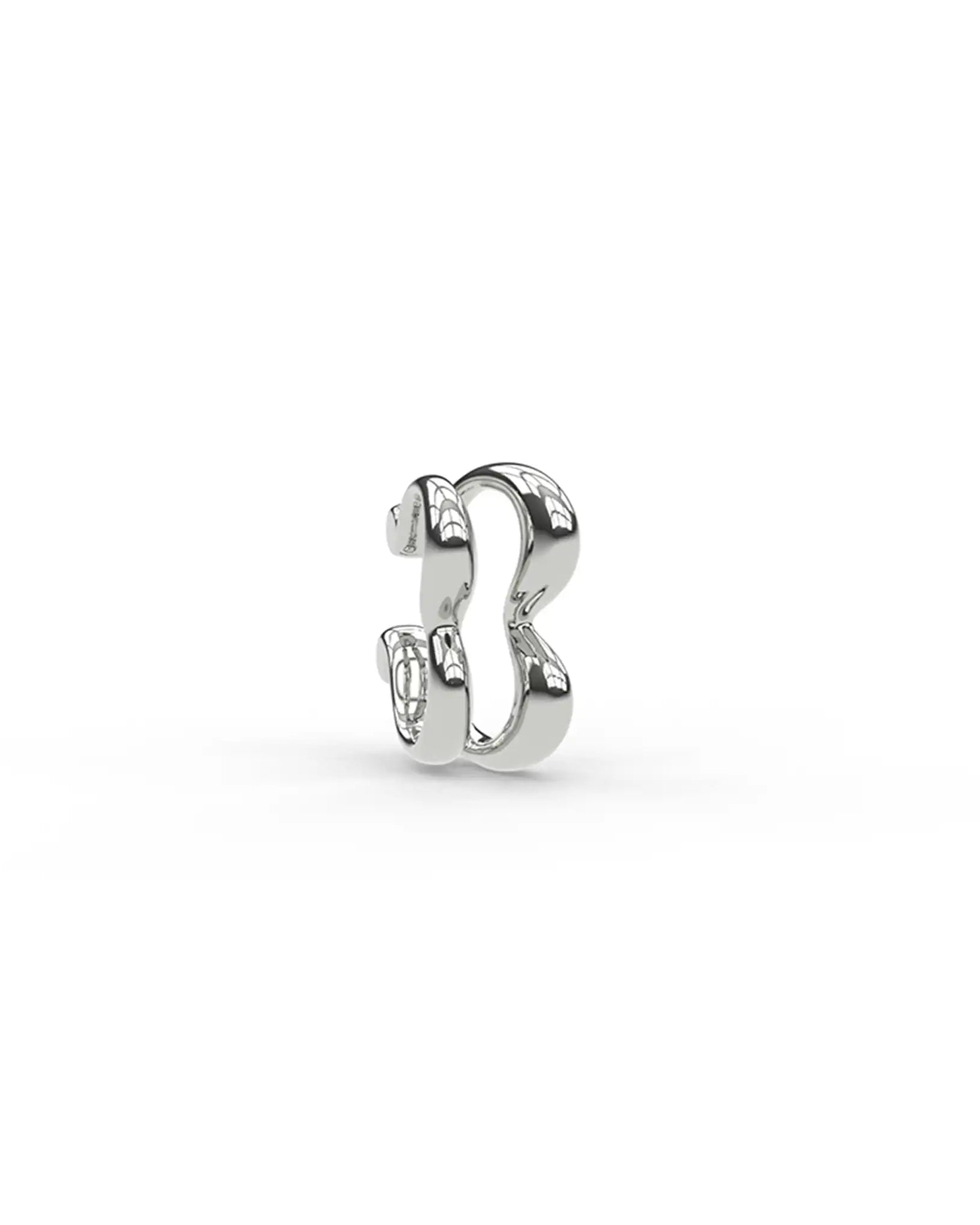 Sterling silver Heartbeat ear cuff, front-facing angled view.