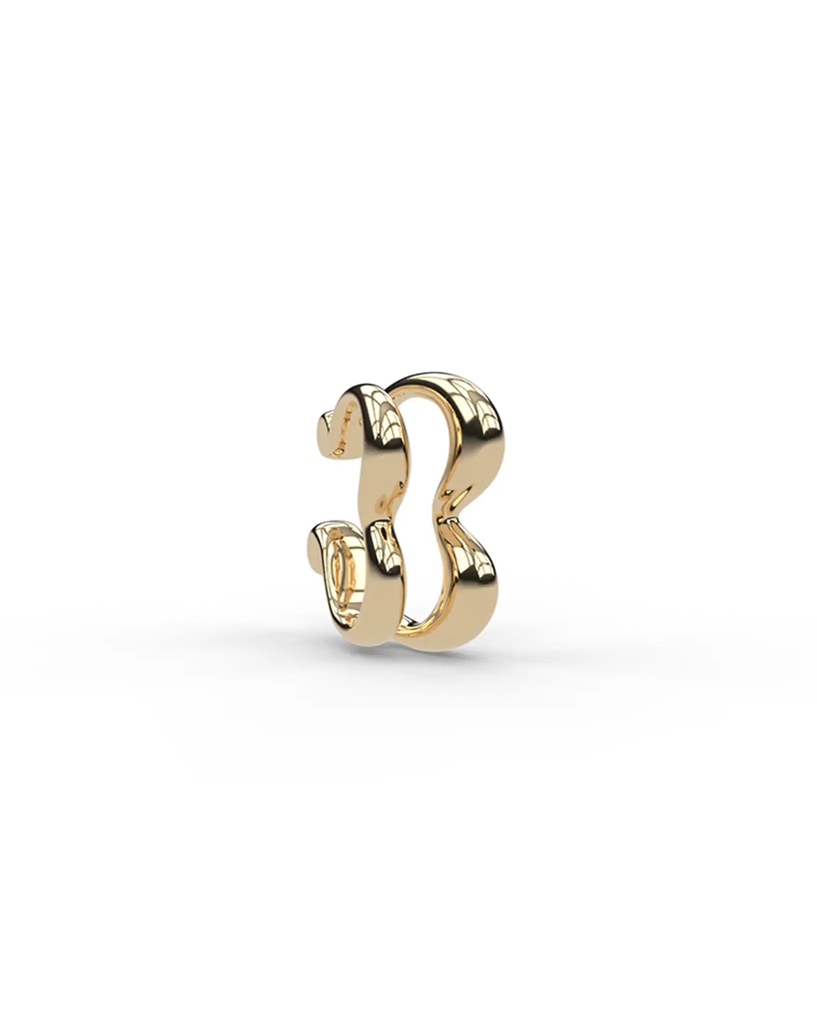 18ct yellow gold Heartbeat ear cuff, front-facing view, showing split profile design.