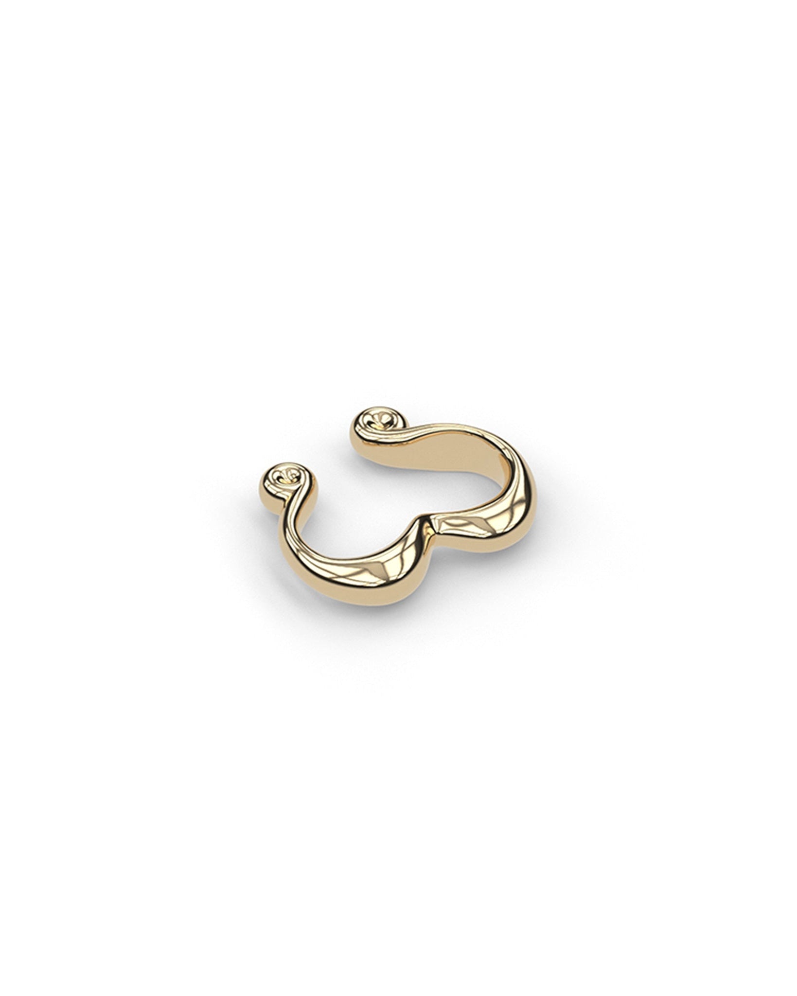18ct yellow gold Signature Swirl ear cuff, angled perspective highlighting surface contour.

